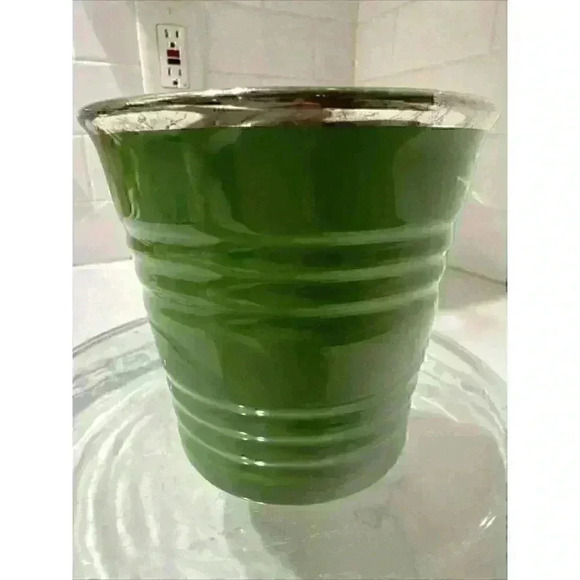 Starbucks Mug 14oz Green Ribbed Sand Pail Bucket 2007 Silver Metallic Rim Cup - Picture 4 of 12